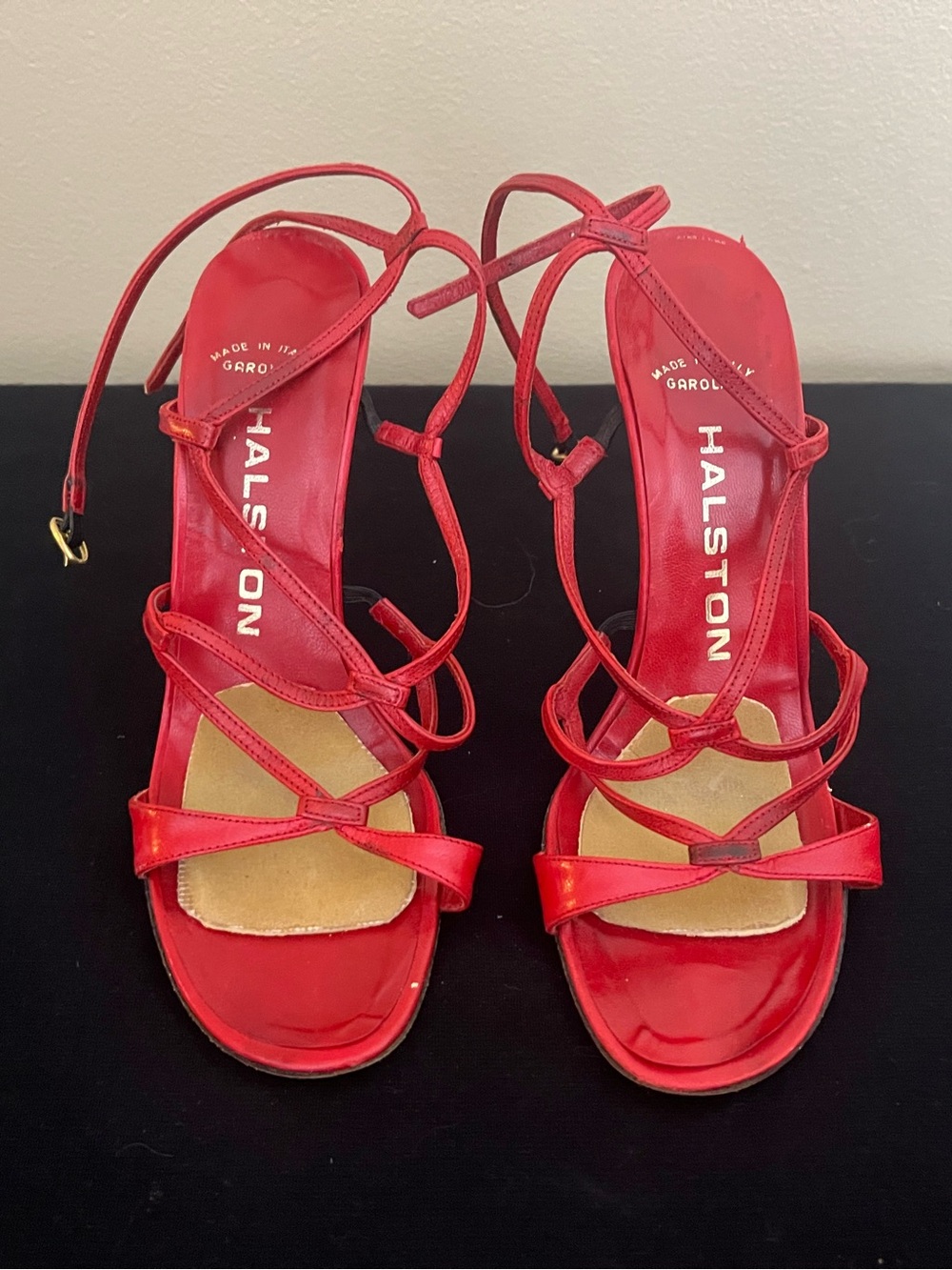 Halston Heritage Red Patent Strappy Ankle-Tie Heels